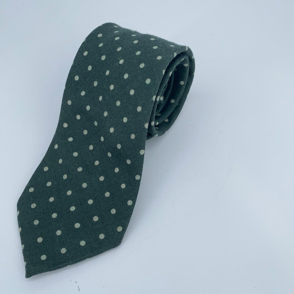 Eton Tie Mens One Size Green Polka Dot Wool Luxury Classic Necktie Italy Made